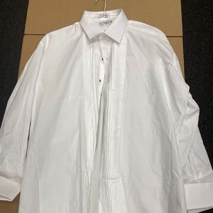 Cardi White Cotton Pleated Regular Collar Tux Shirt 18 x 36/37